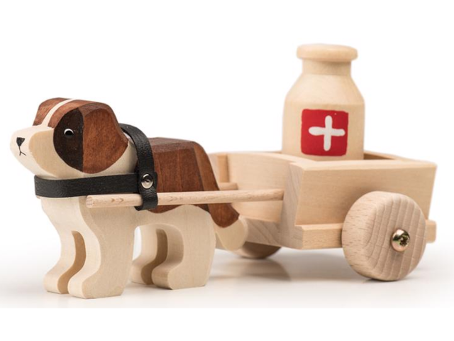 Bernhardiner Barry mit Wagen