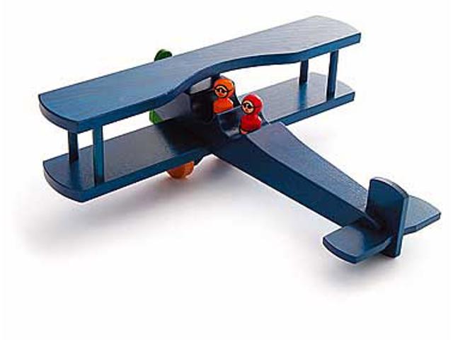 Doppeldecker Flugzeug blau